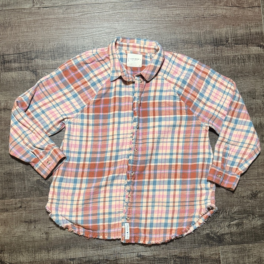 Lucky Brand Pink and Blue Plaid Flannel